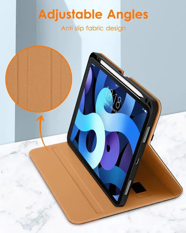 Alt view image 5 of 5 - DTTO iPad Air 5th/4th Generation Case, Premium Leather Folio Stand Cover with Pencil Holder, and Stylus Pen for iPad Air 10.9 inch 2022/2020, BlackBrown and Light Blue