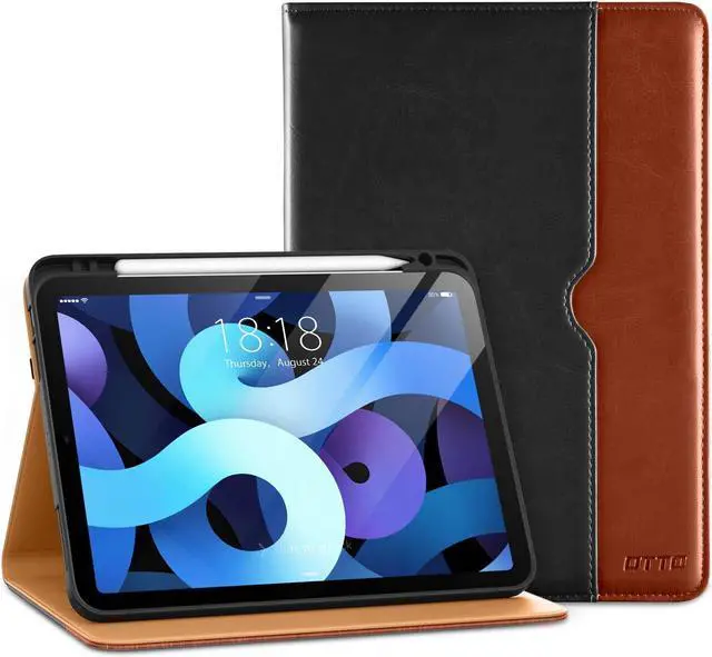 Alt view image 2 of 5 - DTTO iPad Air 5th/4th Generation Case, Premium Leather Folio Stand Cover with Pencil Holder, and Stylus Pen for iPad Air 10.9 inch 2022/2020, BlackBrown and Light Blue