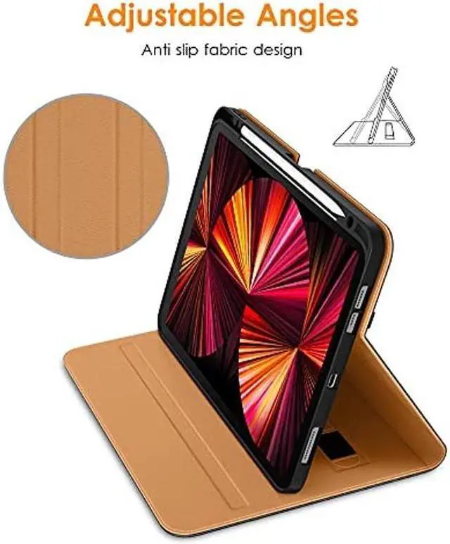 Alt view image 4 of 5 - DTTO Case for iPad Pro 11 Inch 4th/3rd/2nd/1st Generation 2022/2021/2020/2018, Fit iPad Air 4/5, Premium PU Leather Folio Stand Cover and Stylus Pen, Black & Grey