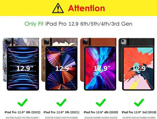 Alt view image 2 of 5 - DTTO iPad Pro 12.9 6th / 5th / 4th / 3rd Generation Case 2022/2021/2020/2018, Premium Leather Folio Stand Case Brown with Stylus Pen Grey