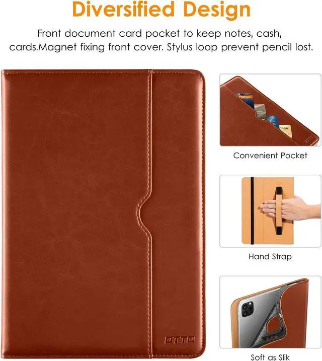 Alt view image 4 of 5 - DTTO iPad Pro 12.9 6th / 5th / 4th / 3rd Generation Case 2022/2021/2020/2018, Premium Leather Folio Stand Case Brown with Stylus Pen Grey