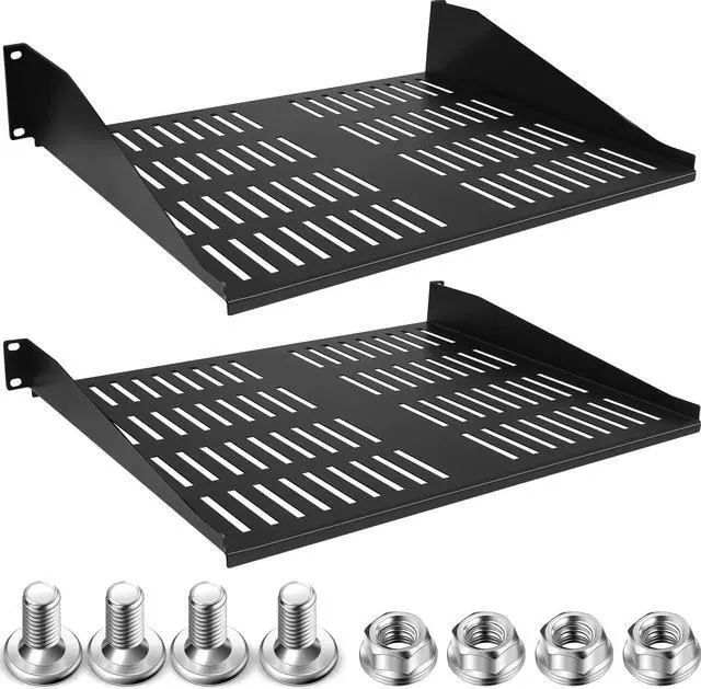 Main image of 2 Pcs 1U 2U Server Rack Shelf Universal Vented Rack Mount Shelf Network Shelf Server Rack Mounting Tray for Air Circulation 19 Inch Network Equipment Rack and Cabinet Wall Mount Rack, 14.5 Inch Deep