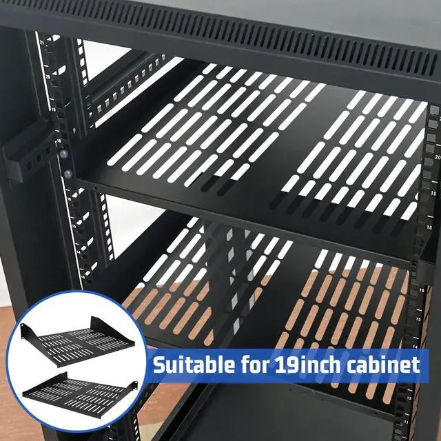 Alt view image 3 of 5 - 2 Pcs 1U 2U Server Rack Shelf Universal Vented Rack Mount Shelf Network Shelf Server Rack Mounting Tray for Air Circulation 19 Inch Network Equipment Rack and Cabinet Wall Mount Rack, 14.5 Inch Deep