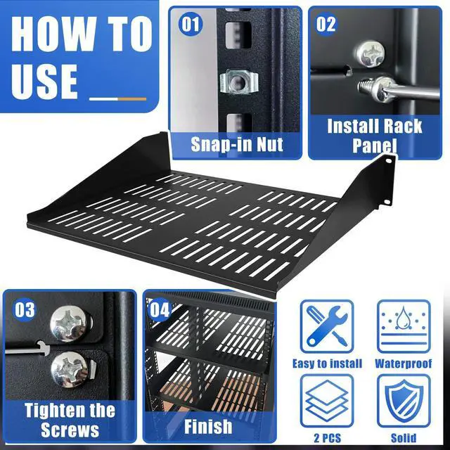 Alt view image 4 of 5 - 2 Pcs 1U 2U Server Rack Shelf Universal Vented Rack Mount Shelf Network Shelf Server Rack Mounting Tray for Air Circulation 19 Inch Network Equipment Rack and Cabinet Wall Mount Rack, 14.5 Inch Deep