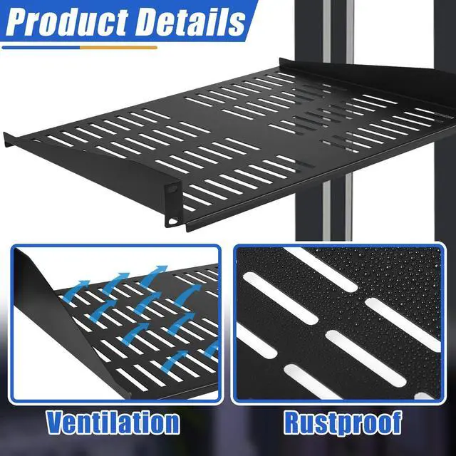 Alt view image 5 of 5 - 2 Pcs 1U 2U Server Rack Shelf Universal Vented Rack Mount Shelf Network Shelf Server Rack Mounting Tray for Air Circulation 19 Inch Network Equipment Rack and Cabinet Wall Mount Rack, 14.5 Inch Deep