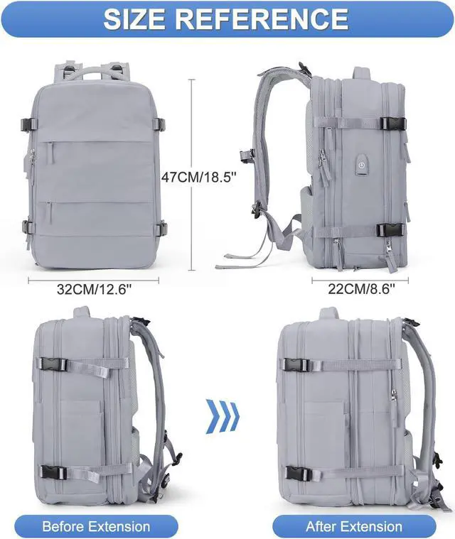 Alt view image 4 of 5 - coofay Expandable Backpack For Traveling On Airplane Carry On Backpack Flight Approved Personal Item Travel Backpack For Women Men Airline Approved Gym Bag With Shoe Compartment Travel Weekender Bag