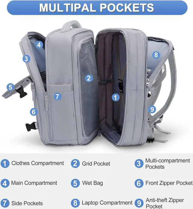 Alt view image 5 of 5 - coofay Expandable Backpack For Traveling On Airplane Carry On Backpack Flight Approved Personal Item Travel Backpack For Women Men Airline Approved Gym Bag With Shoe Compartment Travel Weekender Bag