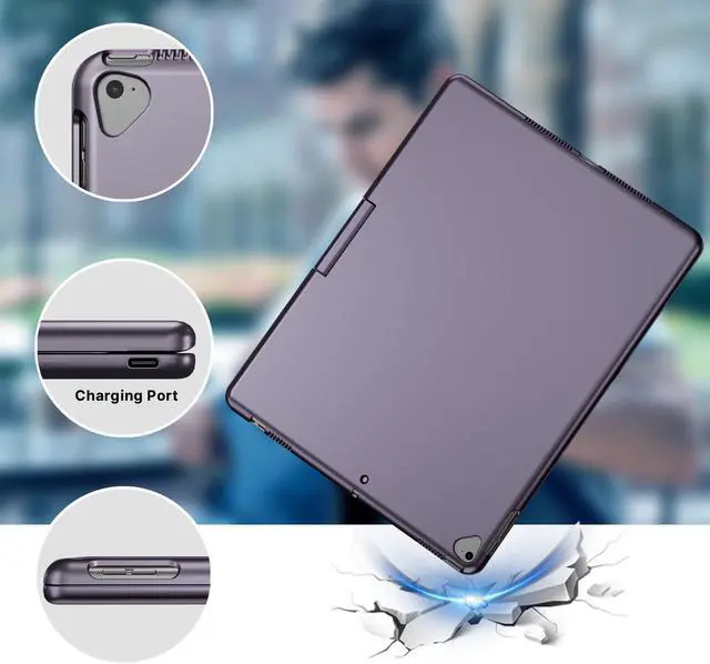 Alt view image 4 of 5 - edaiser Swivel Keyboard Case for Apple iPad 10.2 inch 9th 8th 7th, iPad Air 3rd and iPad Pro 10.5 2nd Generation: Wireless Rotatable Cover, Pencil Holder, Smart Trackpad, RGB Backlit, Metallic Purple