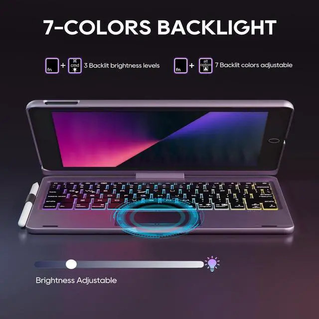Alt view image 5 of 5 - edaiser Swivel Keyboard Case for Apple iPad 10.2 inch 9th 8th 7th, iPad Air 3rd and iPad Pro 10.5 2nd Generation: Wireless Rotatable Cover, Pencil Holder, Smart Trackpad, RGB Backlit, Metallic Purple