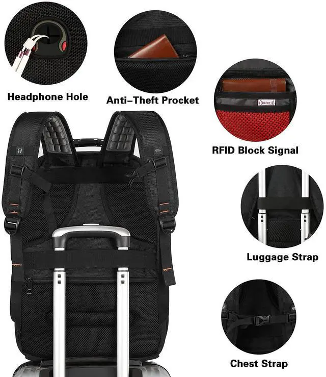 Alt view image 5 of 5 - Jiefeike Travel Laptop Backpack, Extra Large Bookbag for Men Women,Basketball Backpack with USB Charging Port RFID Anti Theft TSA Approved College Student Waterproof Bag Fits 17 Inch Computer Notebook