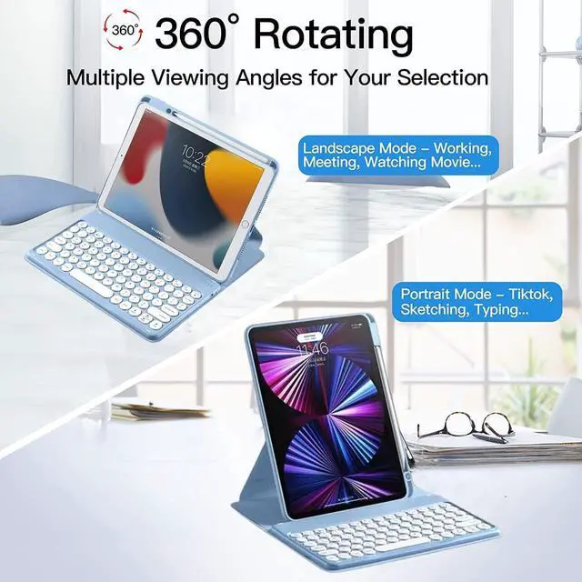 Alt view image 3 of 5 - AnMengXinLing Vertical 10.2inch iPad9/iPad8/iPad7 Keyboard Case with Mouse, iPad 9th/8th/7th Gen&Air3/Pro10.5 Case with Keyboard Mouse Combo and Pencil Holder, Magnetic Rotating Case (Magnetic-Black)