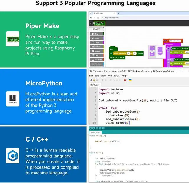 Alt view image 3 of 5 - Raspberry Pi Pico Starter Kit, ELECROW Sensor Basic Kit for Programming, Pi Pico Micropython 25 Projects Lessons for Programmer