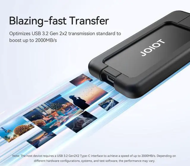 Alt view image 2 of 5 - JOIOT 512G Portable SSD Up to 2000MB/s USB-C USB 3.2 Gen 2x2 External SSD with Protective Case Shockproof Type-C External Solid State Drive