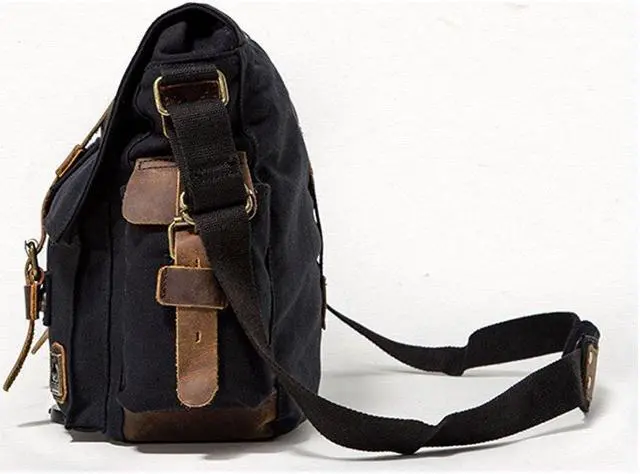 Alt view image 5 of 5 - JONON Vintage Military Men Canvas Messenger Bag for 13.3-17" Laptop (Size 17.3", Black)