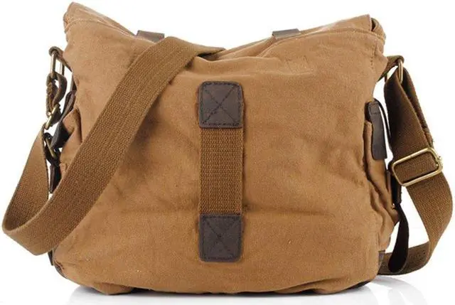 Alt view image 2 of 5 - JONON Vintage Military Men Canvas Messenger Bag for 13.3-17" Laptop (Size 14.7", Brown)