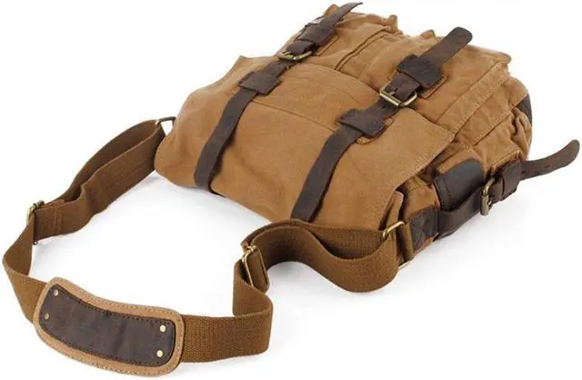 Alt view image 3 of 5 - JONON Vintage Military Men Canvas Messenger Bag for 13.3-17" Laptop (Size 14.7", Brown)