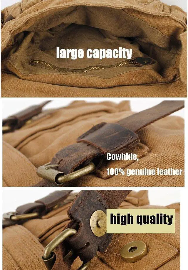 Alt view image 5 of 5 - JONON Vintage Military Men Canvas Messenger Bag for 13.3-17" Laptop (Size 14.7", Brown)