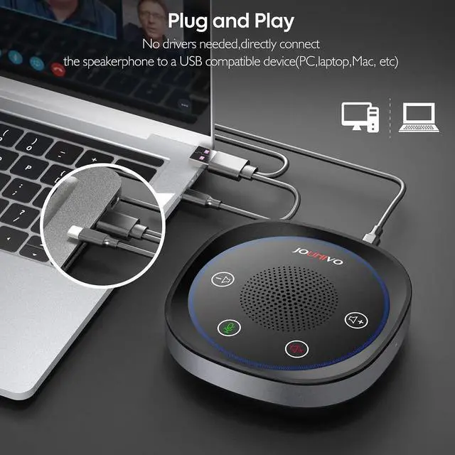 Alt view image 4 of 5 - JOUNIVO USB Speakerphone, Omnidirectional Computer Speaker with Microphone,Plug and Plays Portable Speaker with Microphone for Holding Meetings Anywhere with Immersive Sound