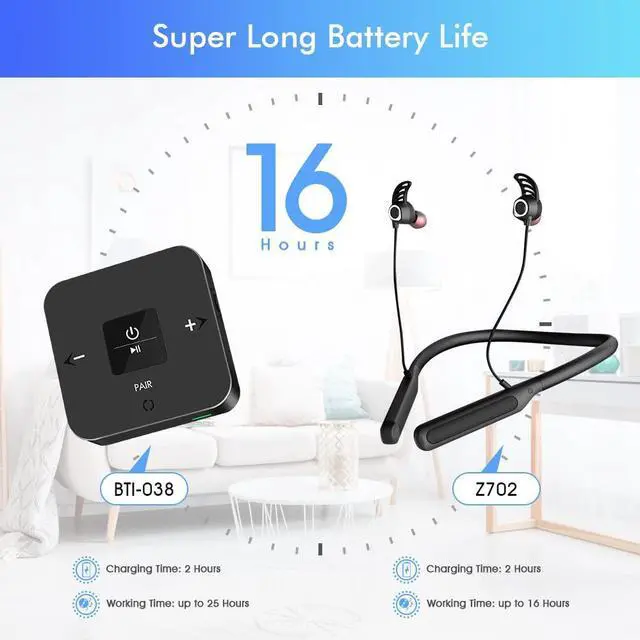 Alt view image 5 of 5 - Golvery Bluetooth Headphones Transmitter for TV Watching, Neckband Wireless Stereo Earphones Earbuds Set w/Transmitter Adapter for Optical Digital RCA 3.5mm Aux TVs, Plug n Play No Audio Delay