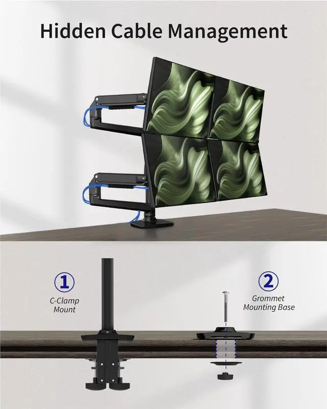Alt view image 5 of 5 - ErgoUnion 4 Monitor Stand for Desk, Quad Monitor Mount for Screens up to 40 Inches within 25 lbs, Adjustable 4 Monitor Desk Mount, Heavy Duty Monitor Arm for 4 Monitors - Black