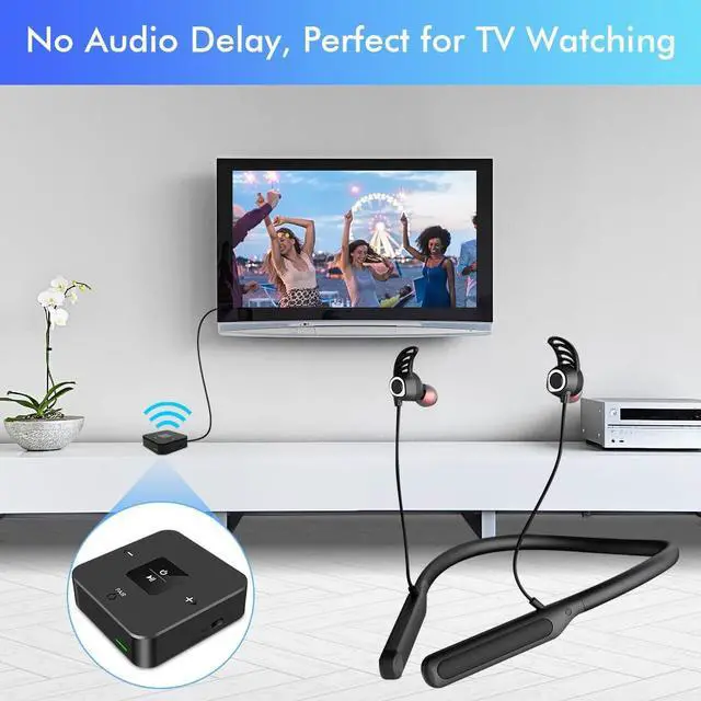 Alt view image 3 of 5 - Golvery Bluetooth Headphones Transmitter for TV Watching, Neckband Wireless Stereo Earphones Earbuds Set w/Transmitter Adapter for Optical Digital RCA 3.5mm Aux TVs, Plug n Play No Audio Delay