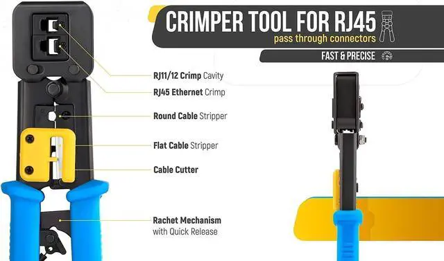 Alt view image 4 of 5 - Bundle - 2 items: RJ45 Crimp Tool + 200 Pack of Cat5e Pass Through Connectors.