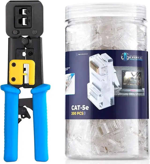 Main image of Bundle - 2 items: RJ45 Crimp Tool + 200 Pack of Cat5e Pass Through Connectors.