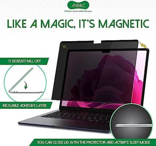 Alt view image 4 of 5 - ANBAC Laptop Magnetic Privacy Screen Protector for 13.6 inch MacBook Air (2022, M2) - Blue Light Blocking Security Screen Shield, Anti-Smudge Cover, UV Filter, Computer Private Screen Hider