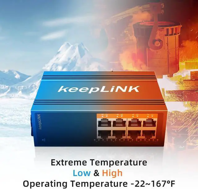 Alt view image 2 of 5 - keepLiNK 8 Port Industrial Gigabit Switch, DIN-Rail Network Switch Unmanaged, IP40, Operating Temperature Range of -30°  75°C (-22°  167°F)