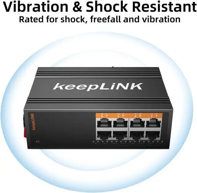 Alt view image 5 of 5 - keepLiNK 8 Port Industrial Gigabit Switch, DIN-Rail Network Switch Unmanaged, IP40, Operating Temperature Range of -30°  75°C (-22°  167°F)