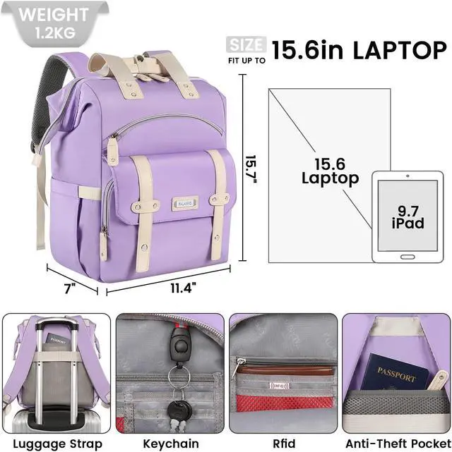 Alt view image 2 of 5 - FALANKO Laptop Backpack for Women, Anti Theft Backpacks with USB Charging Port RFID Anti Theft Water Resistant,Wide Top Open Work Teacher College Travel Computer Bag for Woman Fits 15.6 Inch Purple