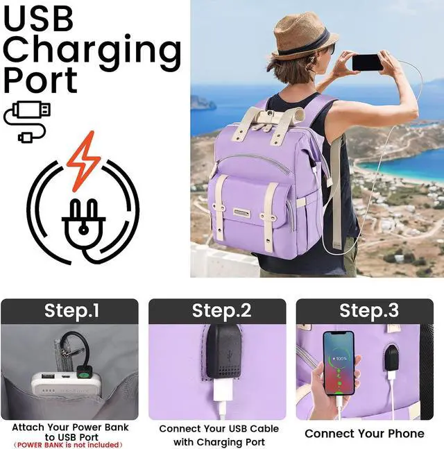 Alt view image 4 of 5 - FALANKO Laptop Backpack for Women, Anti Theft Backpacks with USB Charging Port RFID Anti Theft Water Resistant,Wide Top Open Work Teacher College Travel Computer Bag for Woman Fits 15.6 Inch Purple