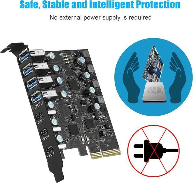 Alt view image 5 of 5 - PCIe to USB 3.2 Gen 2 Card with 20 Gbps Bandwidth 7 USB Ports (4 USB Type-A and 3 Type-C Ports), PCI Express (PCIe) Expansion Card for Desktop PC