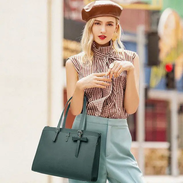 Alt view image 2 of 5 - Keyli Laptop Tote Bag for Women Large Tote Bag Waterproof Leather Work Laptop Briefcase with Built-in USB Charging Port Computer Shoulder Bags Fits 15.6 Inch, Business Handbag Purse 4pcs Set Green