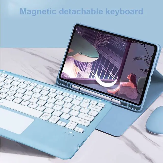 Alt view image 5 of 5 - AnMengXinLing Keyboard Case for Galaxy Tab S9 FE 5G 10.9 Inch/Galaxy Tab S9 11 Inch 2023, Detachable Touchpad Keyboard with S Pen Holder Cover for Galaxy Tab S9FE/S9 2023 Tablet (Sky Blue)