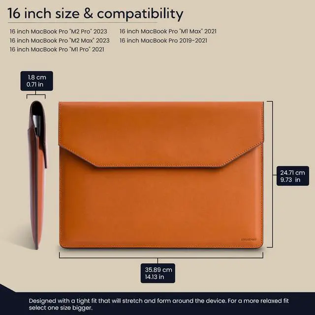 Alt view image 4 of 5 - Kronemar 16 inch Premium Full-grain Leather Laptop Sleeve Case - Compatible with MacBook Pro M1/M2/M3/M4 (2019-24) & Air 15-inch (2023-24) - Loose Fit, Razer Blade 15, Microsoft Surface Laptop 3 - Tan