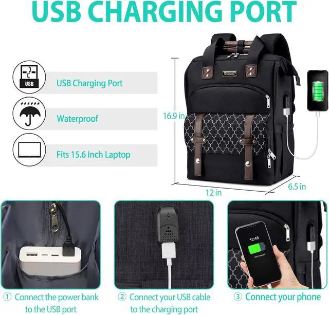 Alt view image 4 of 5 - Kuosdaz Laptop Backpack for Women & Men, Quilted Waterproof College Bookbag with USB Charger Port, Laptop Backpacks for Work Travel Casual Daypacks