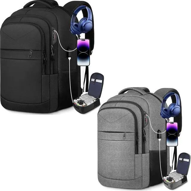 Main image of Lapsouno Travel Laptop Backpack, Sturdy Large 17 inch Carry on Travel Backpack,TSA Flight Approved Carry on BackpackAnti-Theft USB School Bag (Black+Grey)