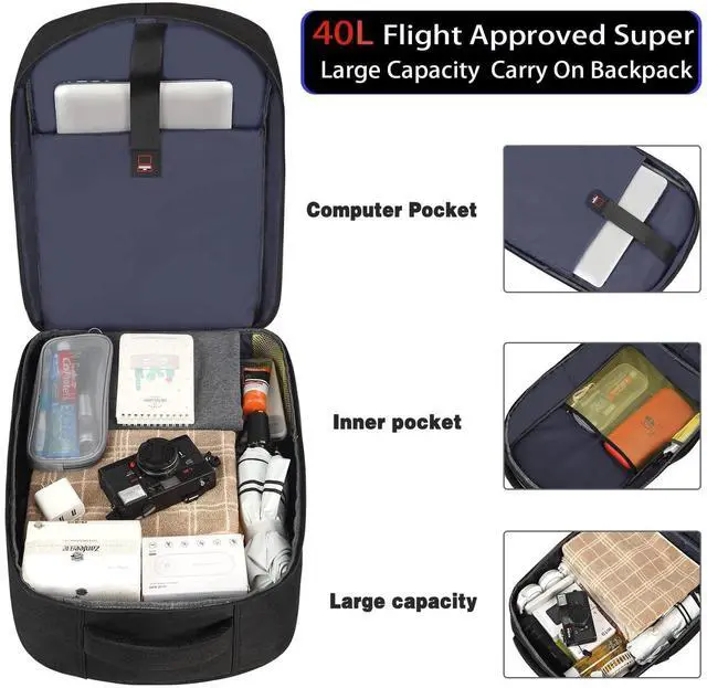 Alt view image 2 of 5 - Lapsouno Travel Laptop Backpack, Sturdy Large 17 inch Carry on Travel Backpack,TSA Flight Approved Carry on BackpackAnti-Theft USB School Bag (Black+Grey)