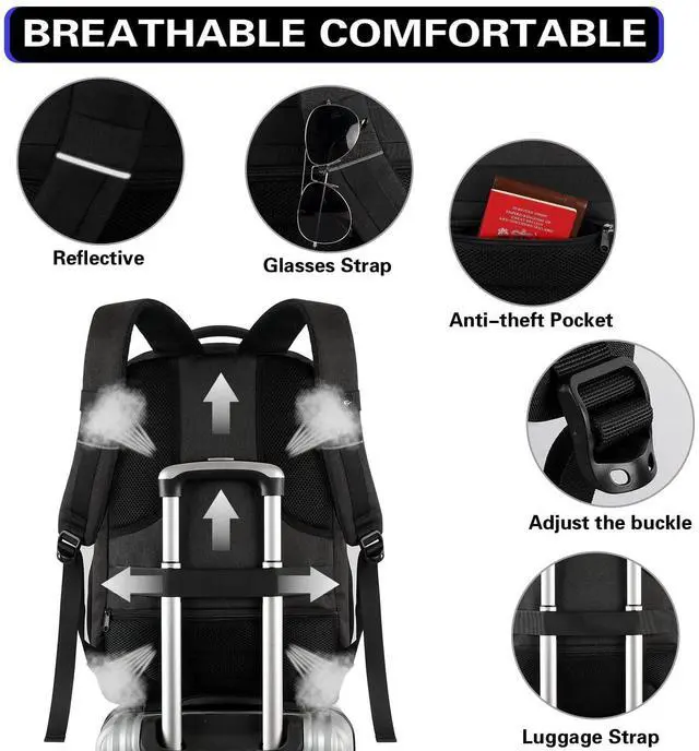 Alt view image 3 of 5 - Lapsouno Travel Laptop Backpack,17.3 Inch Business Laptop Backpack with USB Charging Port Sturdy Water Resistant Business Bookbag for Women Men College School,couple backpack (Black+Pink)