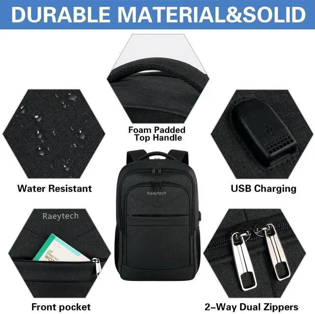 Alt view image 5 of 5 - Lapsouno Travel Laptop Backpack,17.3 Inch Business Laptop Backpack with USB Charging Port Sturdy Water Resistant Business Bookbag for Women Men College School,couple backpack (Black+Pink)