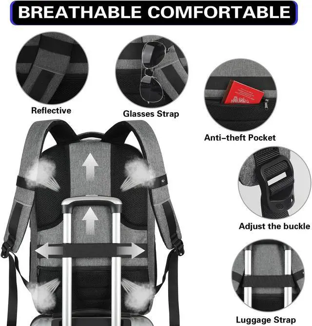 Alt view image 3 of 5 - Lapsouno Travel Laptop Backpack,17.3 Inch Business Laptop Backpack with USB Charging Port Sturdy Water Resistant Business Bookbag for Women Men College School,couple backpack (Grey+Pink)