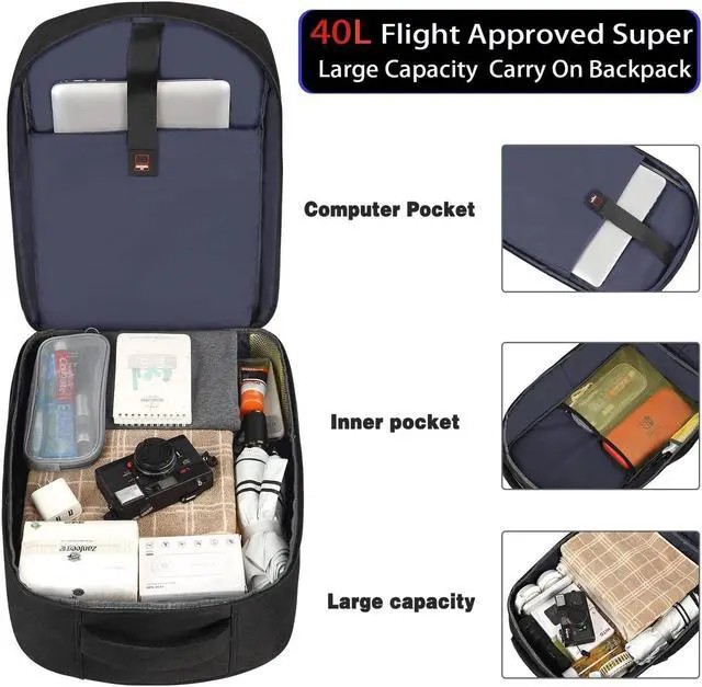 Alt view image 2 of 5 - Lapsouno Travel Laptop Backpack,17.3 Inch Business Laptop Backpack with USB Charging Port Sturdy Water Resistant Business Bookbag for Women Men College School (Black+Blue)