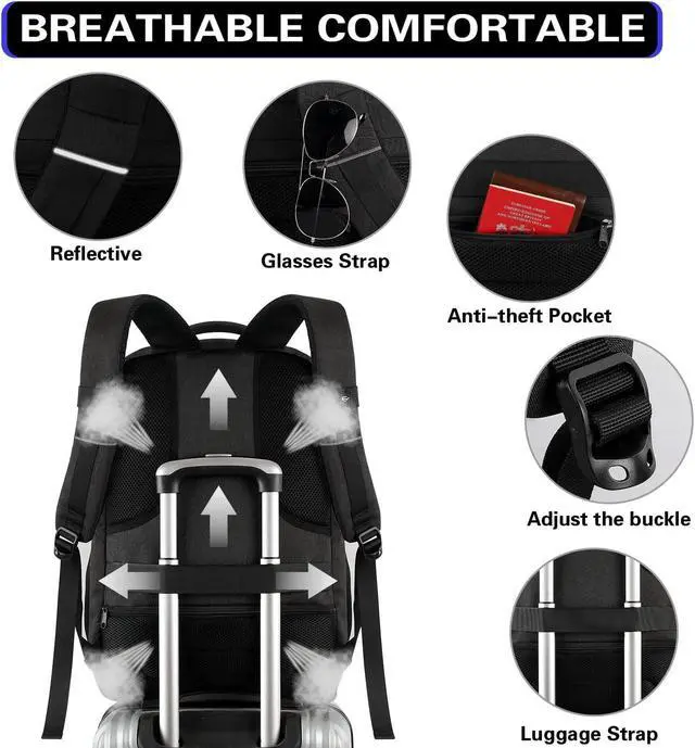 Alt view image 3 of 5 - Lapsouno Travel Laptop Backpack,17.3 Inch Business Laptop Backpack with USB Charging Port Sturdy Water Resistant Business Bookbag for Women Men College School (Black+Blue)