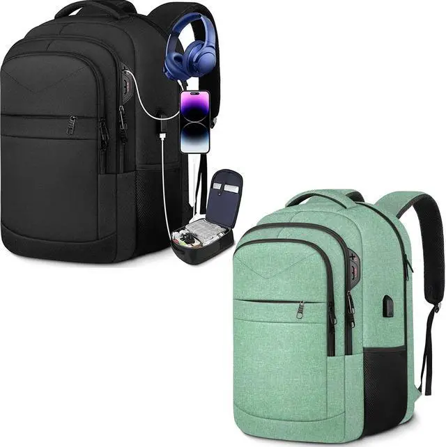 Main image of Lapsouno Travel Laptop Backpack, Sturdy Large 17 inch Carry on Travel Backpack,TSA Flight Approved Carry on BackpackAnti-Theft USB School Bag (Black+Lake Green)