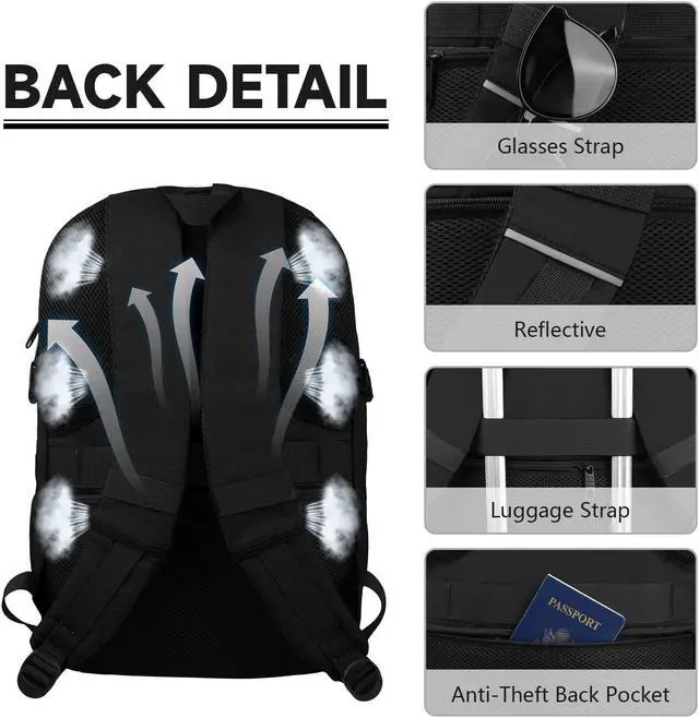 Alt view image 5 of 5 - Lapsouno Travel Laptop Backpack, Sturdy Large 17 inch Carry on Travel Backpack,TSA Flight Approved Carry on BackpackAnti-Theft USB School Bag (Black+Lake Green)