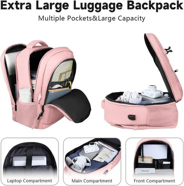 Alt view image 5 of 5 - Lapsouno Travel Laptop Backpack,17.3 Inch Business Laptop Backpack with USB Charging Port Sturdy Water Resistant Business Bookbag for Women Men College School,couple backpack (Black+Light Pink)