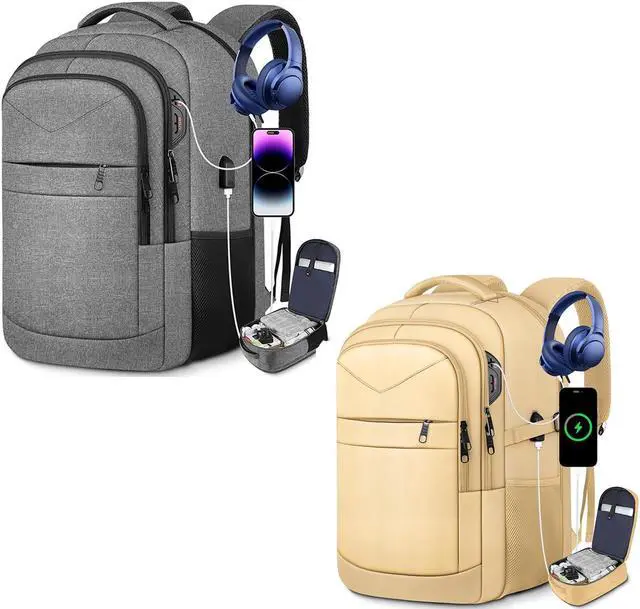 Main image of Lapsouno Travel Laptop Backpack,Sturdy Large 17 inch Carry on Travel Backpack,TSA Flight Approved Business Backpack,Anti-Theft USB College Backpack,Backpack for Men Women (Grey+Light Yellow)