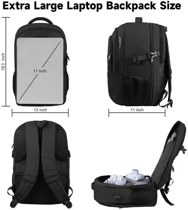 Alt view image 4 of 5 - Lapsouno Travel Laptop Backpack,17.3 Inch Business Laptop Backpack with USB Charging Port Sturdy Water Resistant Business Bookbag for Women Men College School,couple backpack (Black+Light Purple)