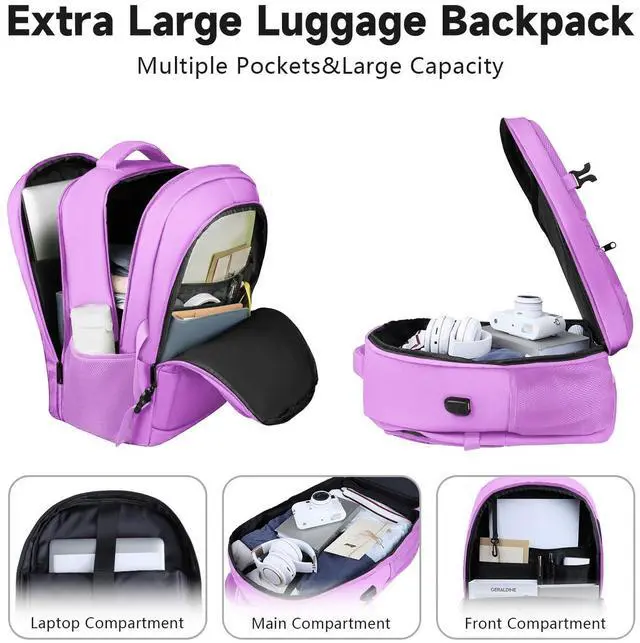 Alt view image 5 of 5 - Lapsouno Travel Laptop Backpack,17.3 Inch Business Laptop Backpack with USB Charging Port Sturdy Water Resistant Business Bookbag for Women Men College School,couple backpack (Black+Light Purple)